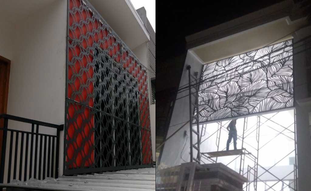pemasangan teralis plat besi dan fasad acp #723