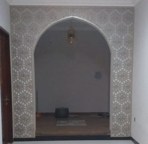 Pembuatan mihrab untuk rumah dengan pvc board trawangan