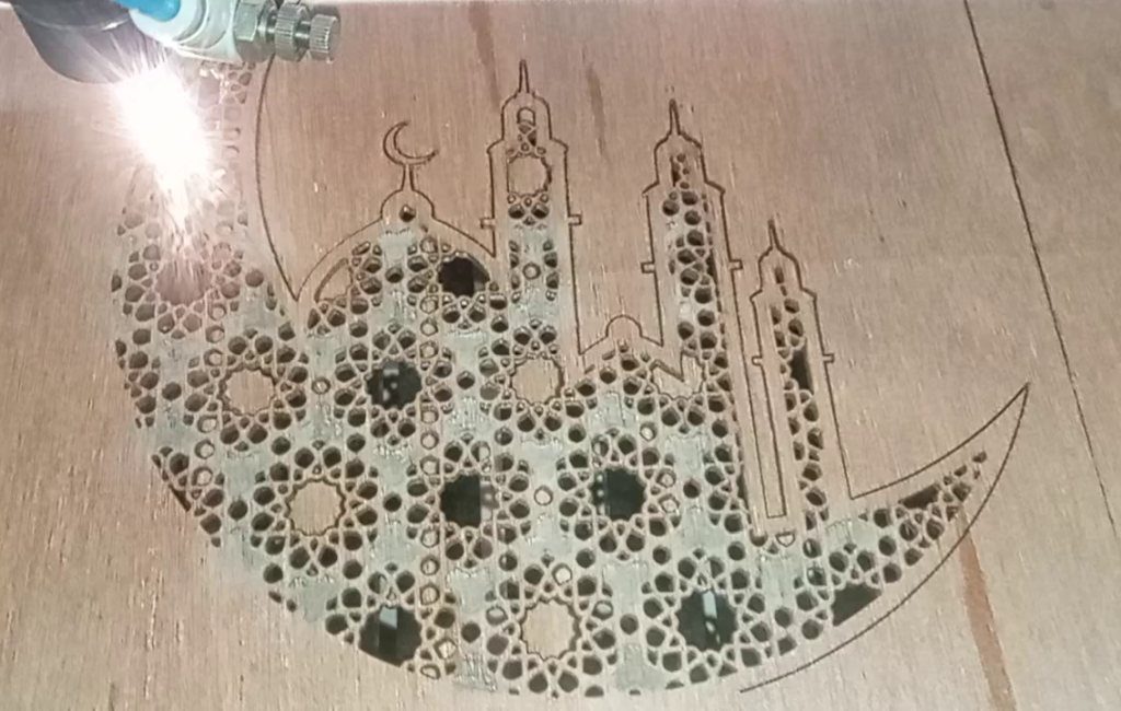jasa laser cutting triplek motif masjid krawangan