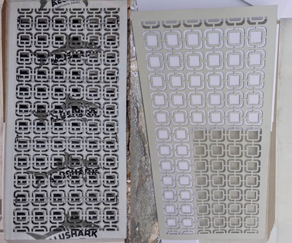 Harga fasad laser cutting bahan acp dan rangka besi hollow